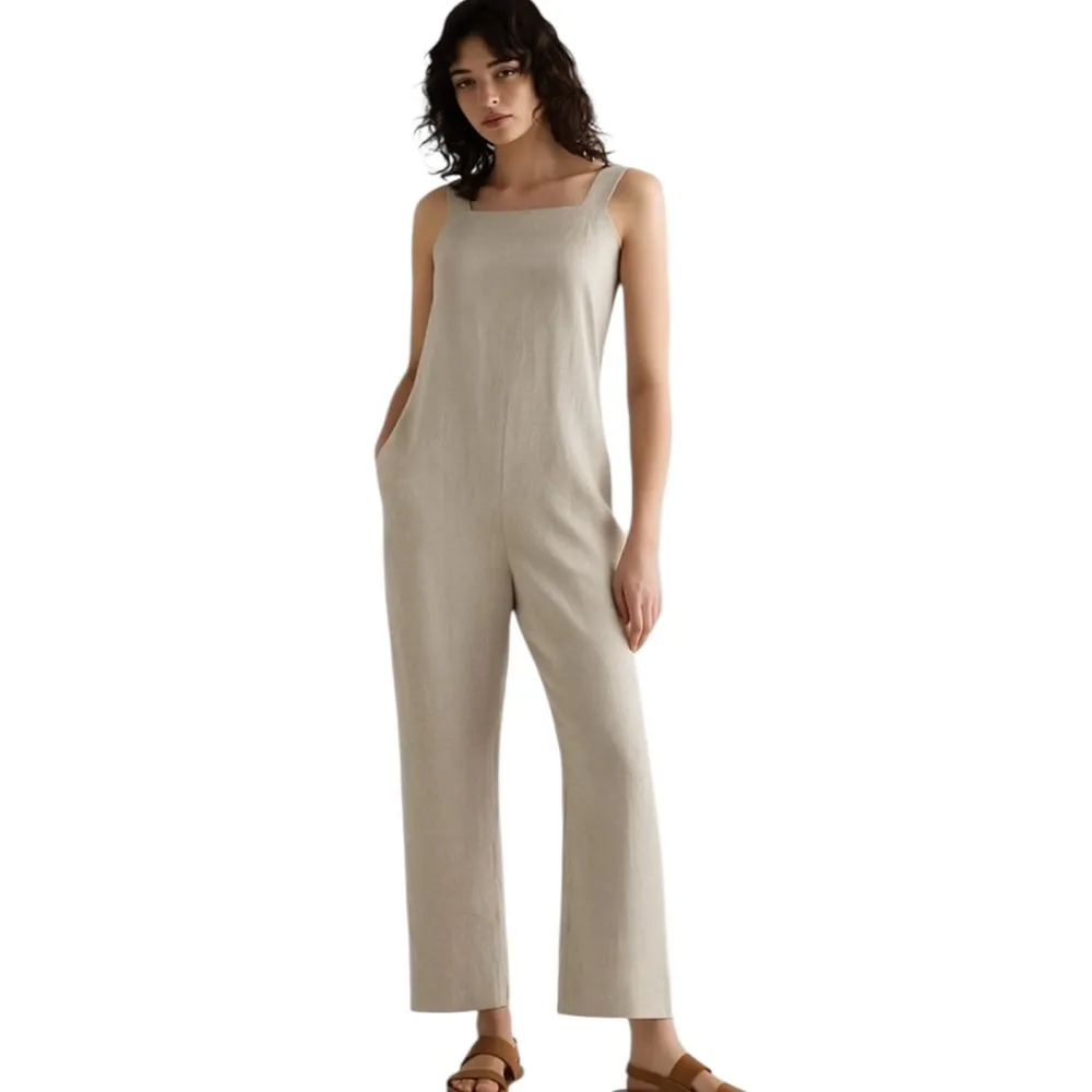 NWT Quince 100% European Linen Square Neck Jumpsuit Beige Size M - Image 12