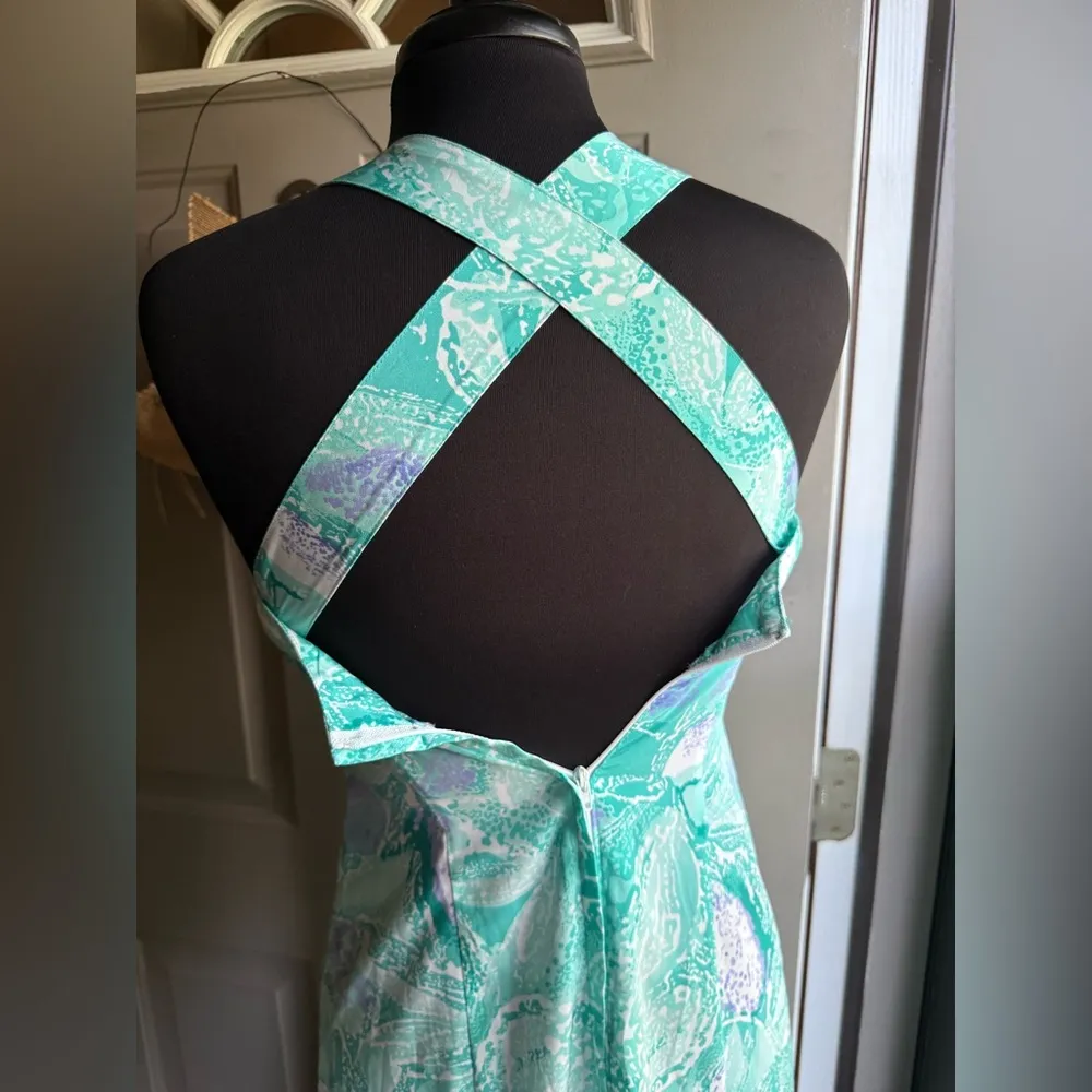 Vintage Malia mermaid criss cross strap airy summer dress, size 8 Green - Image 8