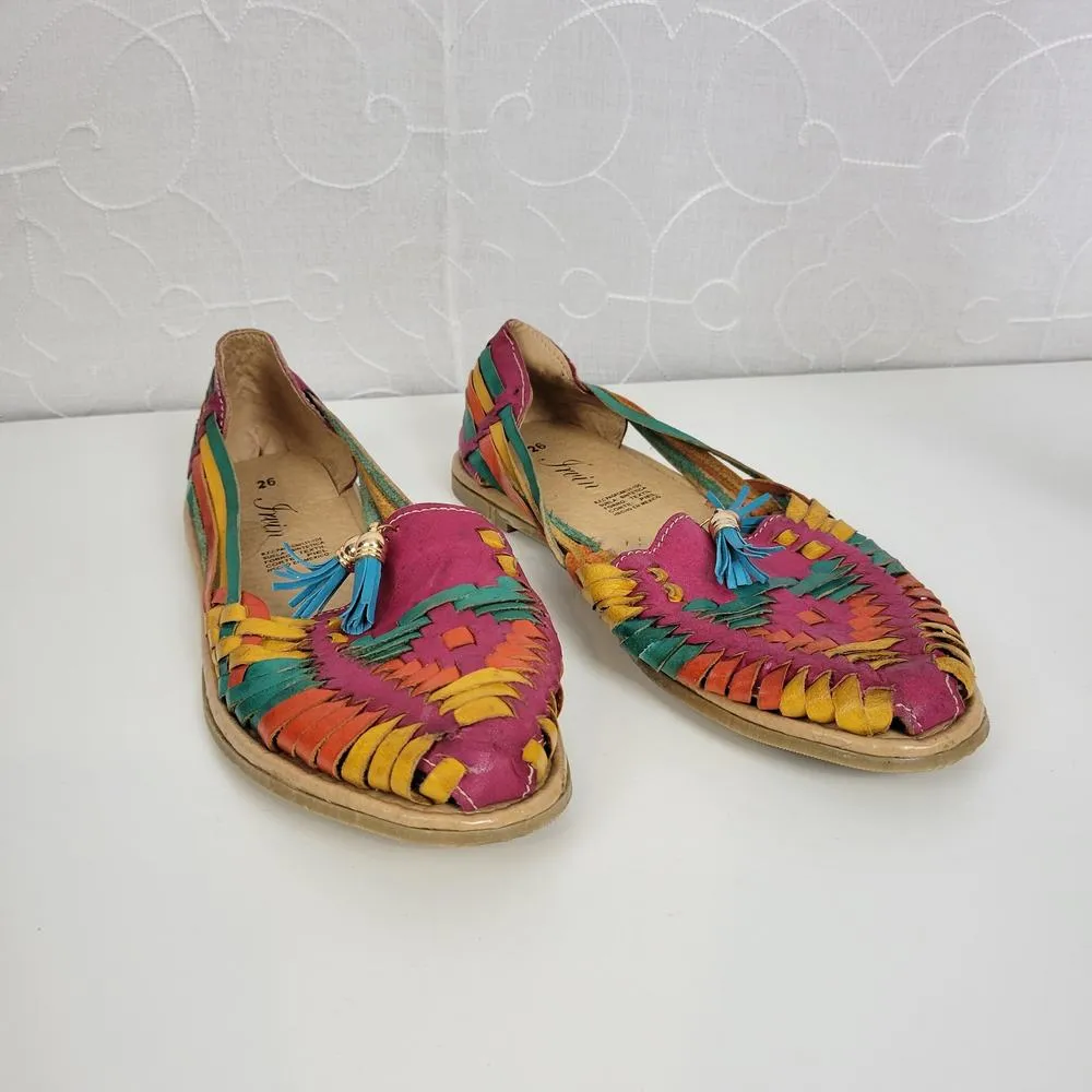 Irvin Womens Mexican Huarache Size 26 Pink Green Tassel Leather Flat Sandals - Image 4
