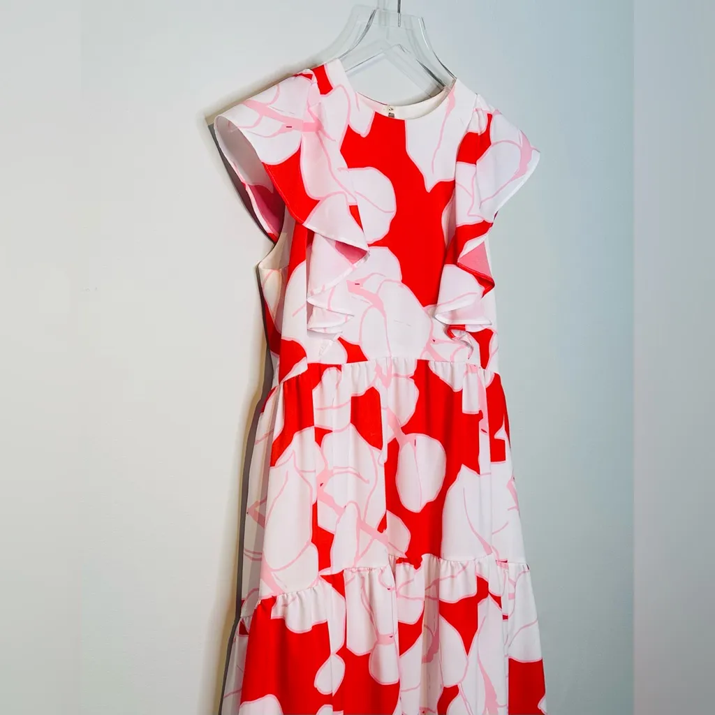 Crosby By Mollie Burch Floral Tiered Red White Pink Ruffle Dress Size XS - Image 5
