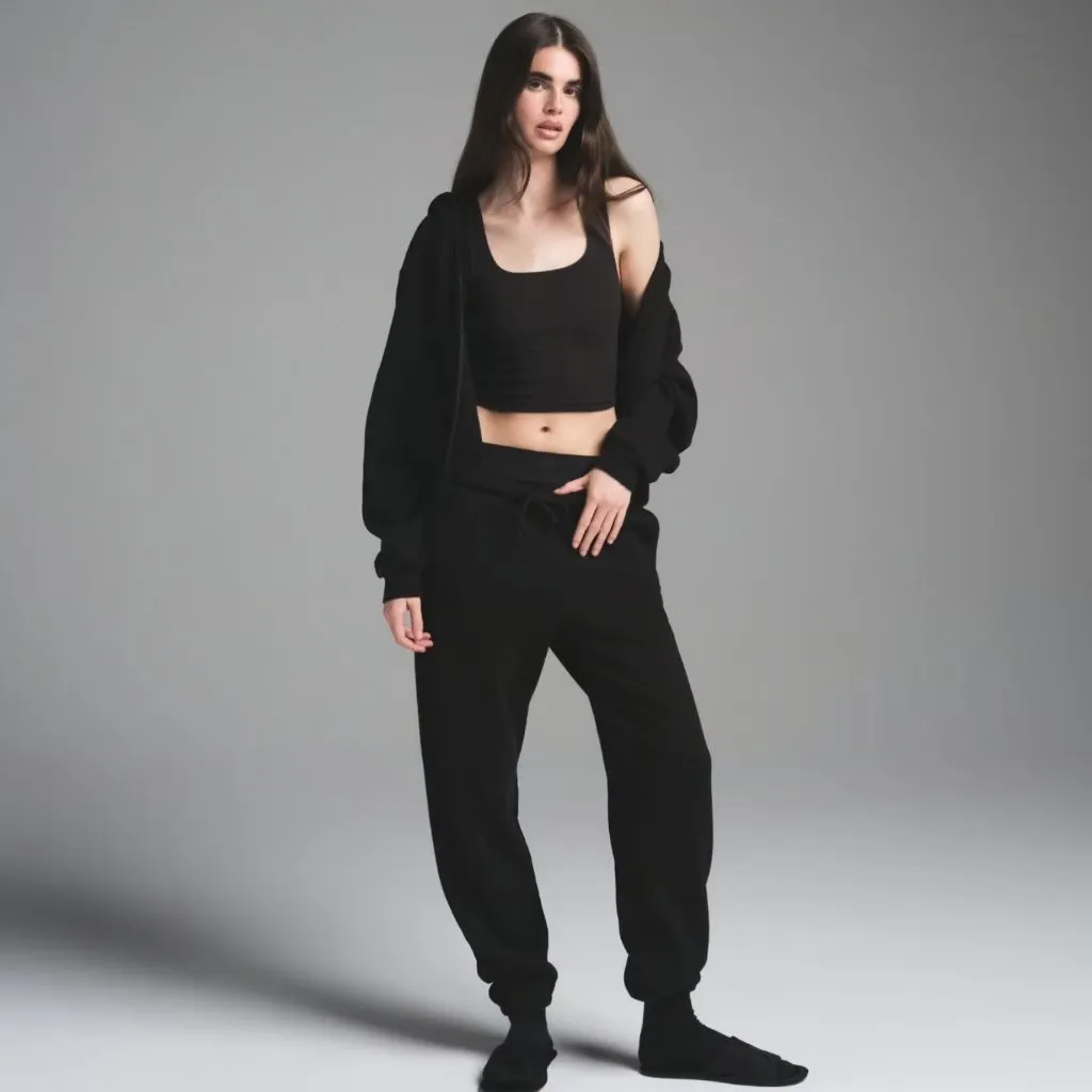SKIMS Cotton Fleece Classic Jogger Onyx Black Women's S Drawstring Lounge Pants - Image 10