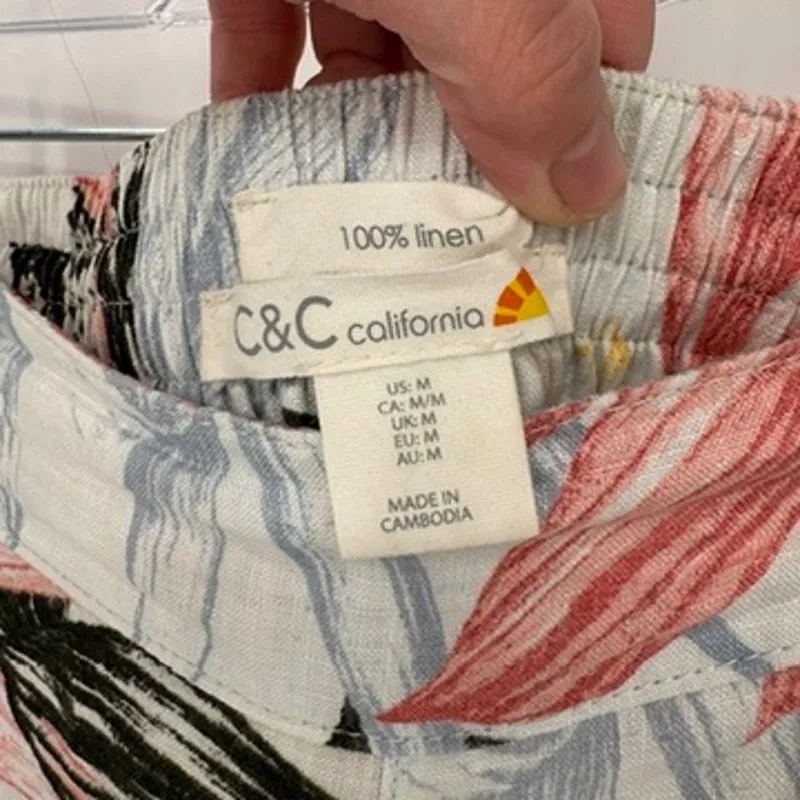 C&C California Tropical Beachy Pants Womens Medium White Linen Pockets Wide Le‎ - Image 5