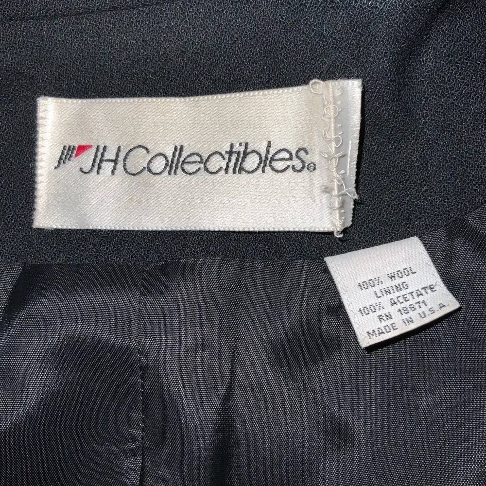 Vintage ILGWU JH Collectibles Black Wool 1 Button Blazer Pockets Shoulder Pads 8 - Image 8