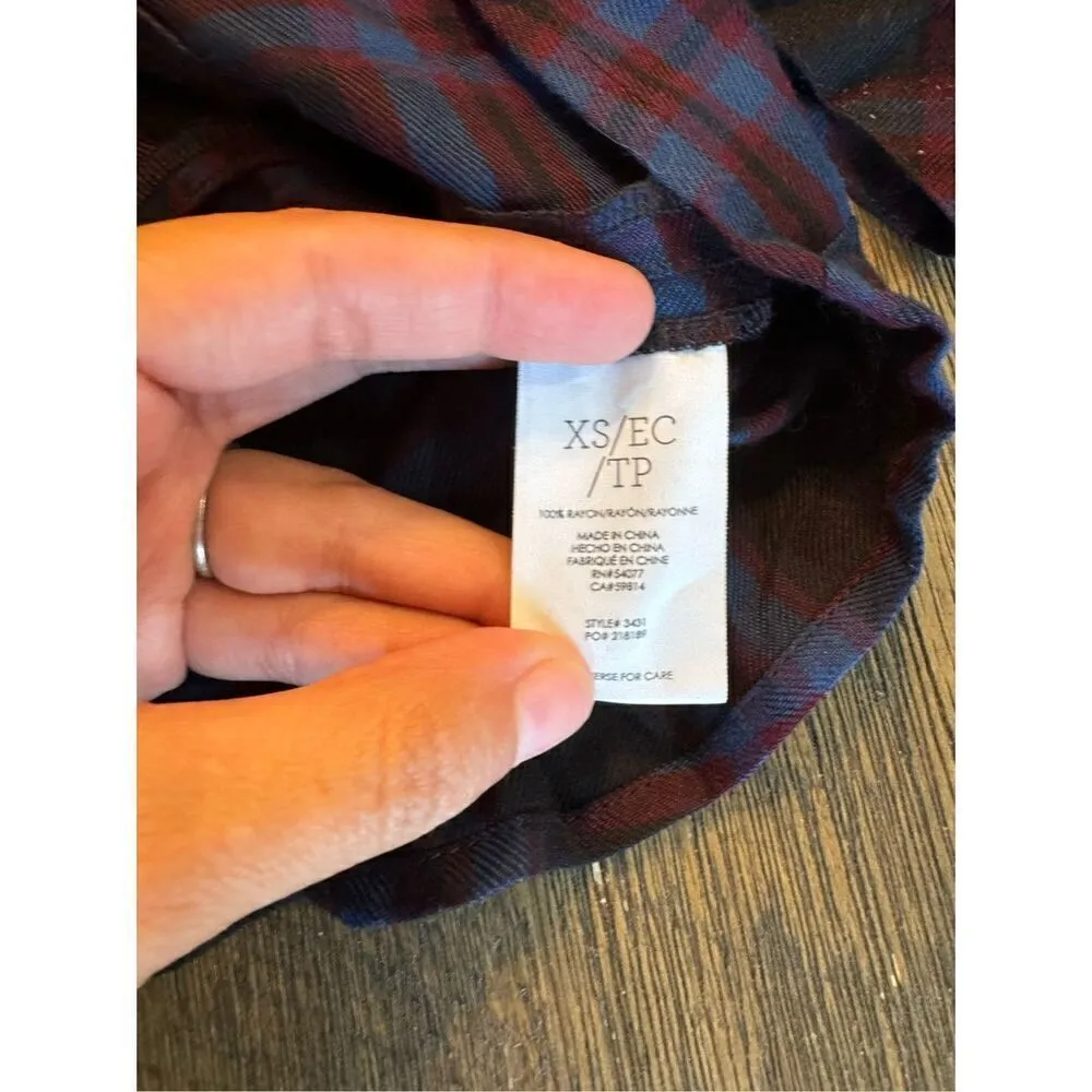 CAbi plaid button down peplum top size xs 100% rayon checkered - Image 6