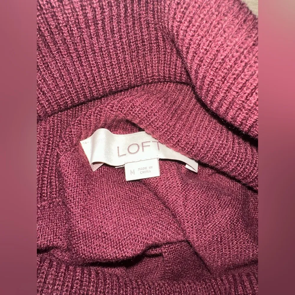 Loft Burgundy High Low Cowl Neck Sweater Size Medium - Image 4