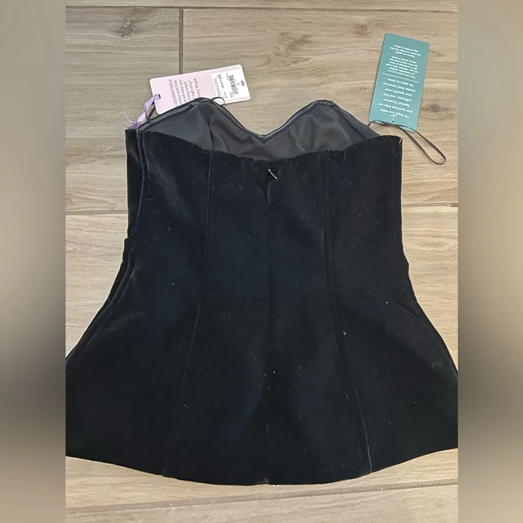 NEW Johnny Wujek Black Velvet Strapless Corset Bustier Top Formal Holiday 0 $69 - Image 2