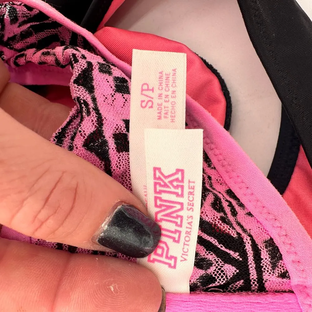 PINK Victoria's Secret Pink Black 2 Piece Lace Bandeau Scrunch Butt Bikini Small - Image 5