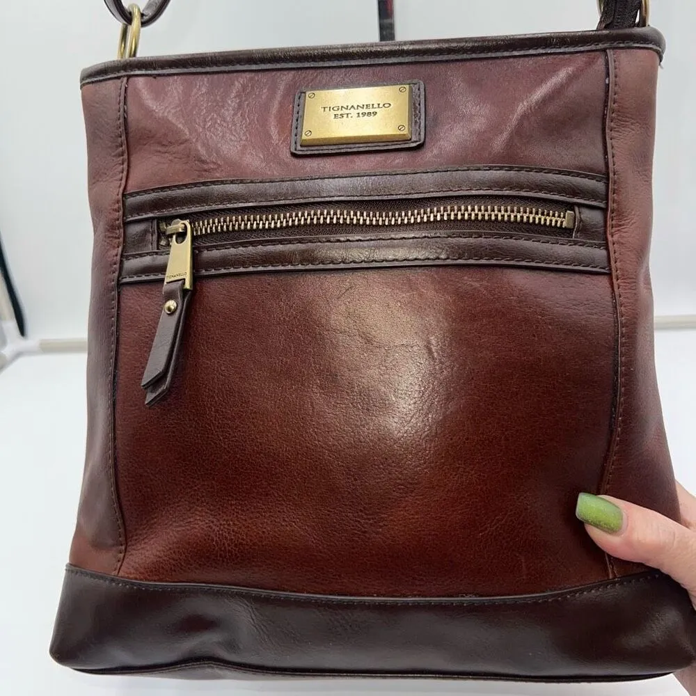 Tignanello Color Blocked Leather Outside Wallet Pocket Convertible Crossbody Bag Brown - Image 3