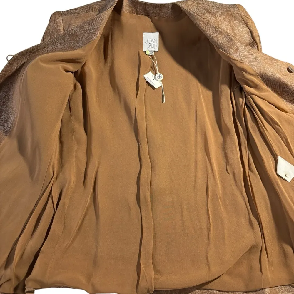 Joan & David Vintage 90s Silk Blazer Womens 46/10 Cognac Brown Boucle Career NEW - Image 9