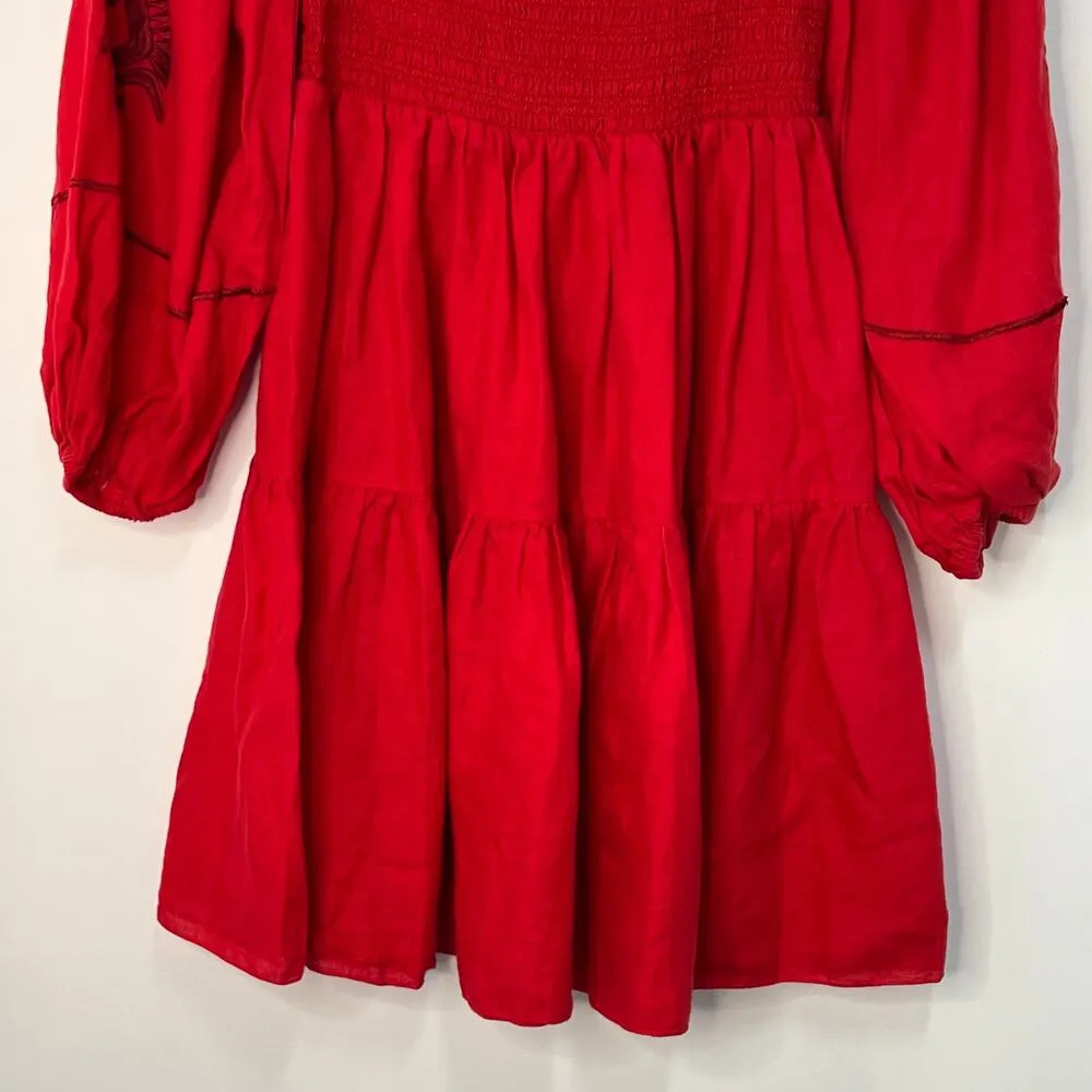Sachin & Babi Lola Smocked Tiered Mini Dress Red Square Neck Puffed Sleeves XS - Image 8