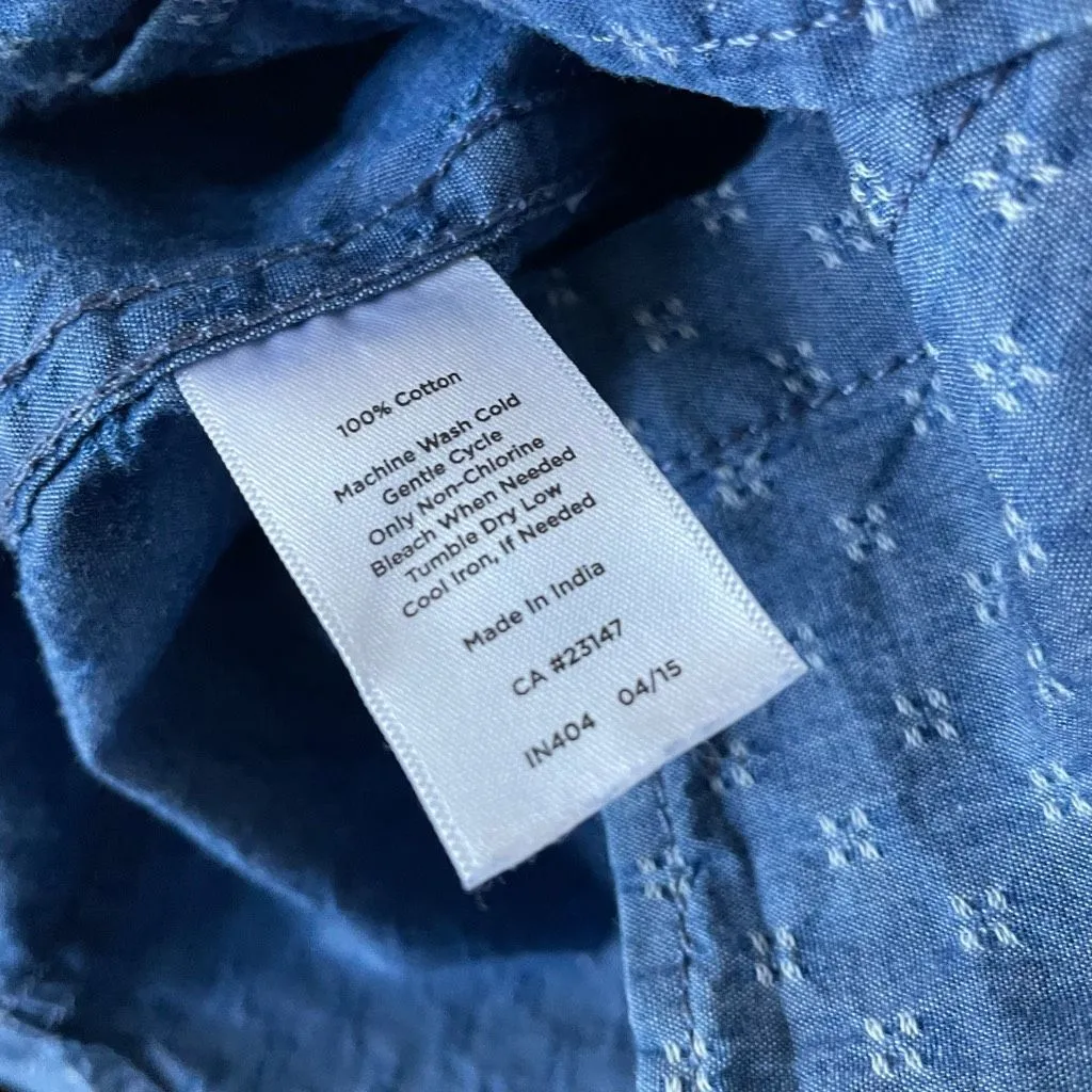 Talbots Pattern Chambray Button Up Shirt Blue M - Image 8