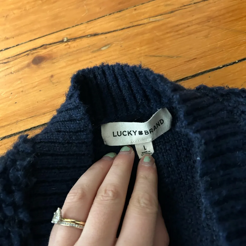 Lucky brand boucle raglan sleeve Navy Blue Women's Sweater large - Image 4