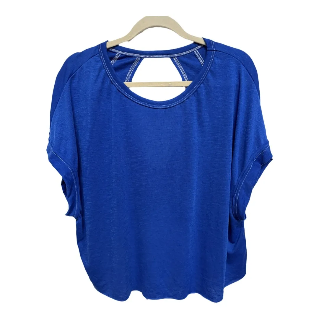 Blue Open Back Athletic Short Sleeve Workout Top Size 1X Light Weight - Image 2