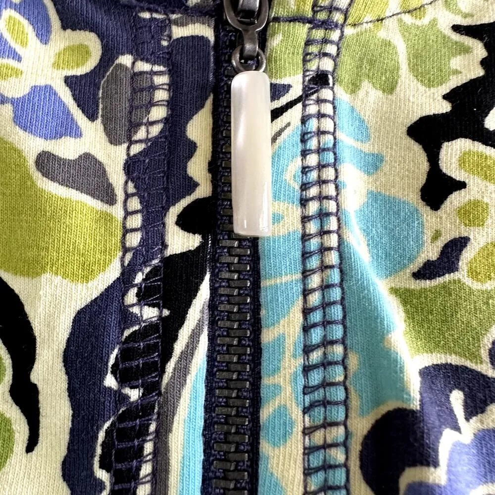 Sigrid Olsen Full Zip Hoodie Jacket Paisley Lime Life Floral Pocket Green Medium - Image 2