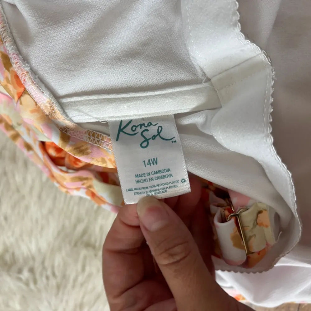 Kona Sol Pastel Pink & Orange Floral Asymmetric One Piece Swimsuit - Image 4