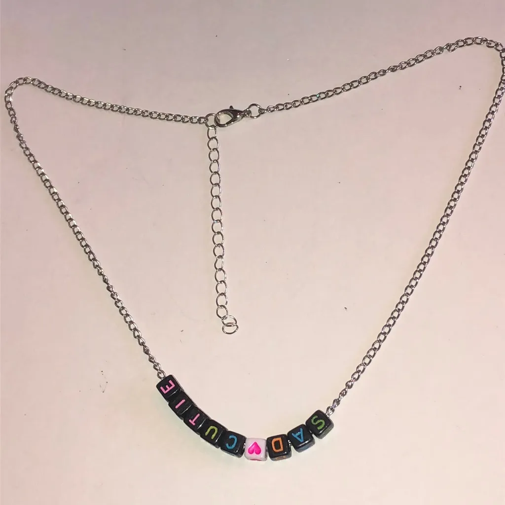 Sad Cutie Colorful Beaded Boho Necklace Black - Image 4