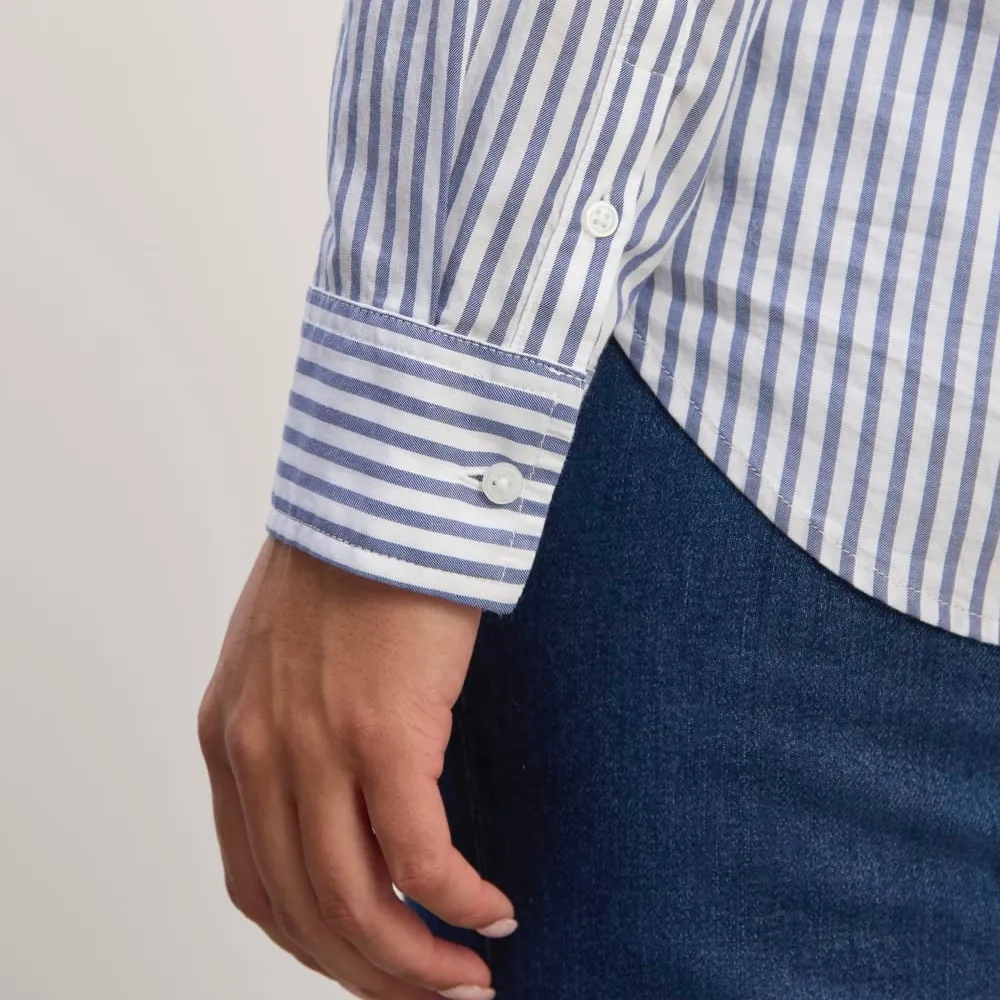 Everlane Shirt In Silky Cotton Blue/White Stripe XL(14-16)NWT Boxy Button Up - Image 5