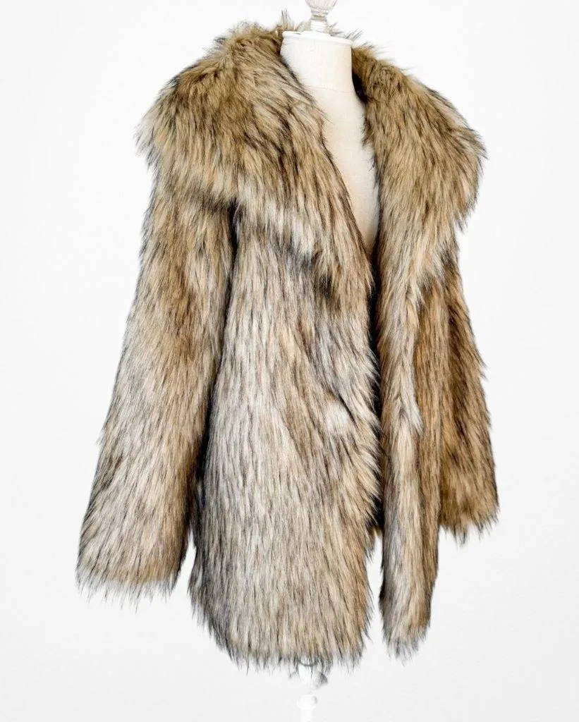 Nakd Fashion Brown Faux Fur Teddy Coat Jacket Size S - Image 6