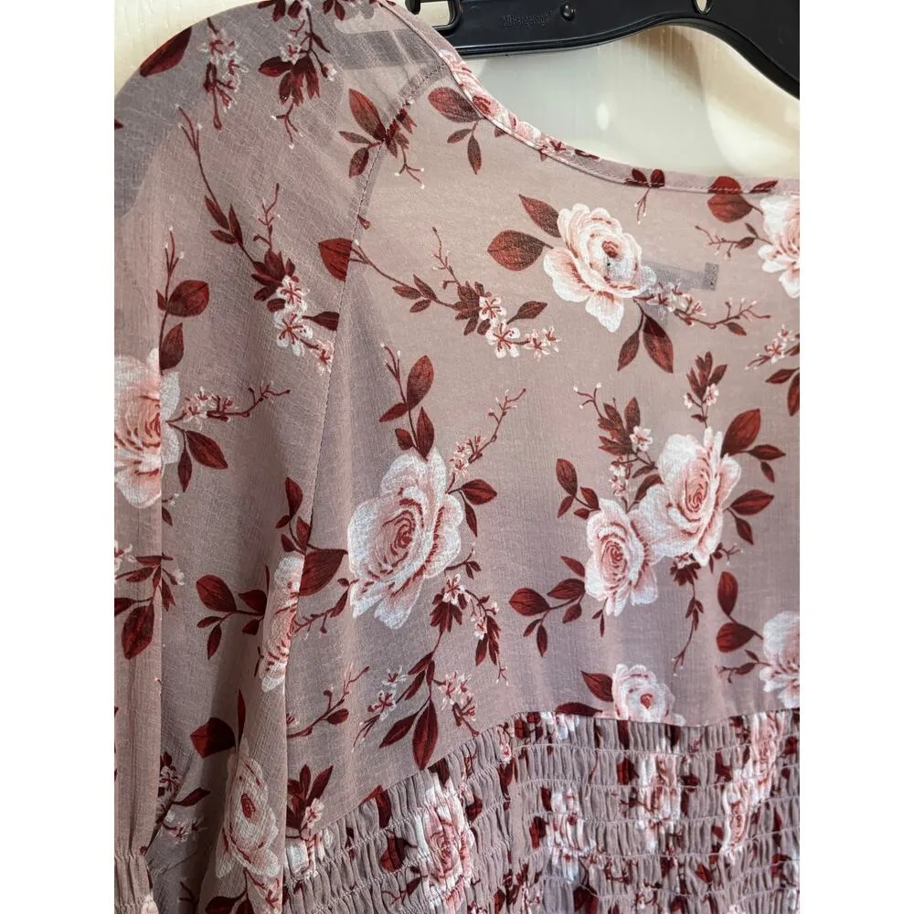 American Eagle Women’s XS Feminine Boho Peplum Top Floral Long Peasant Sleeve - Image 8