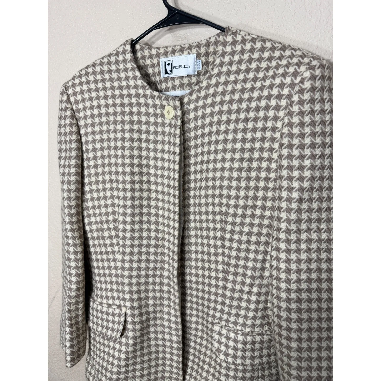 Vintage Prophecy Womens Wool Blazer Houndstooth Button Front Jacket Size 12 Brown - Image 2