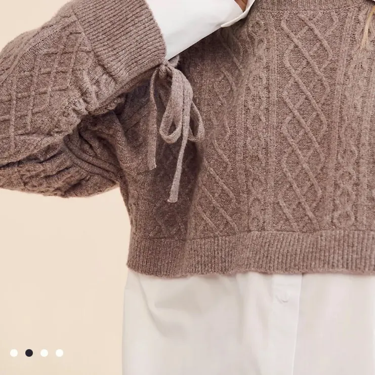 Taupe Cable Knit Sweater with White Layer - Image 5