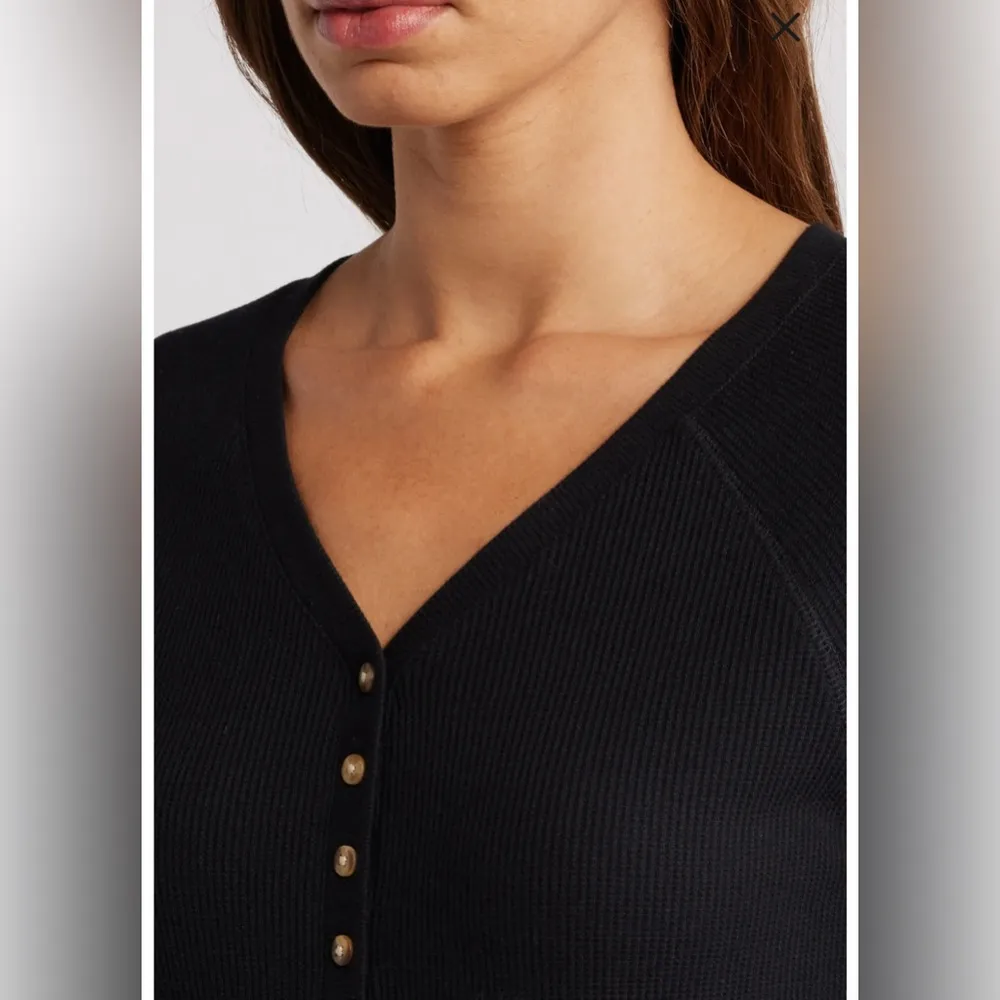 Waffle Knit Cotton Blend Henley Top - Image 2
