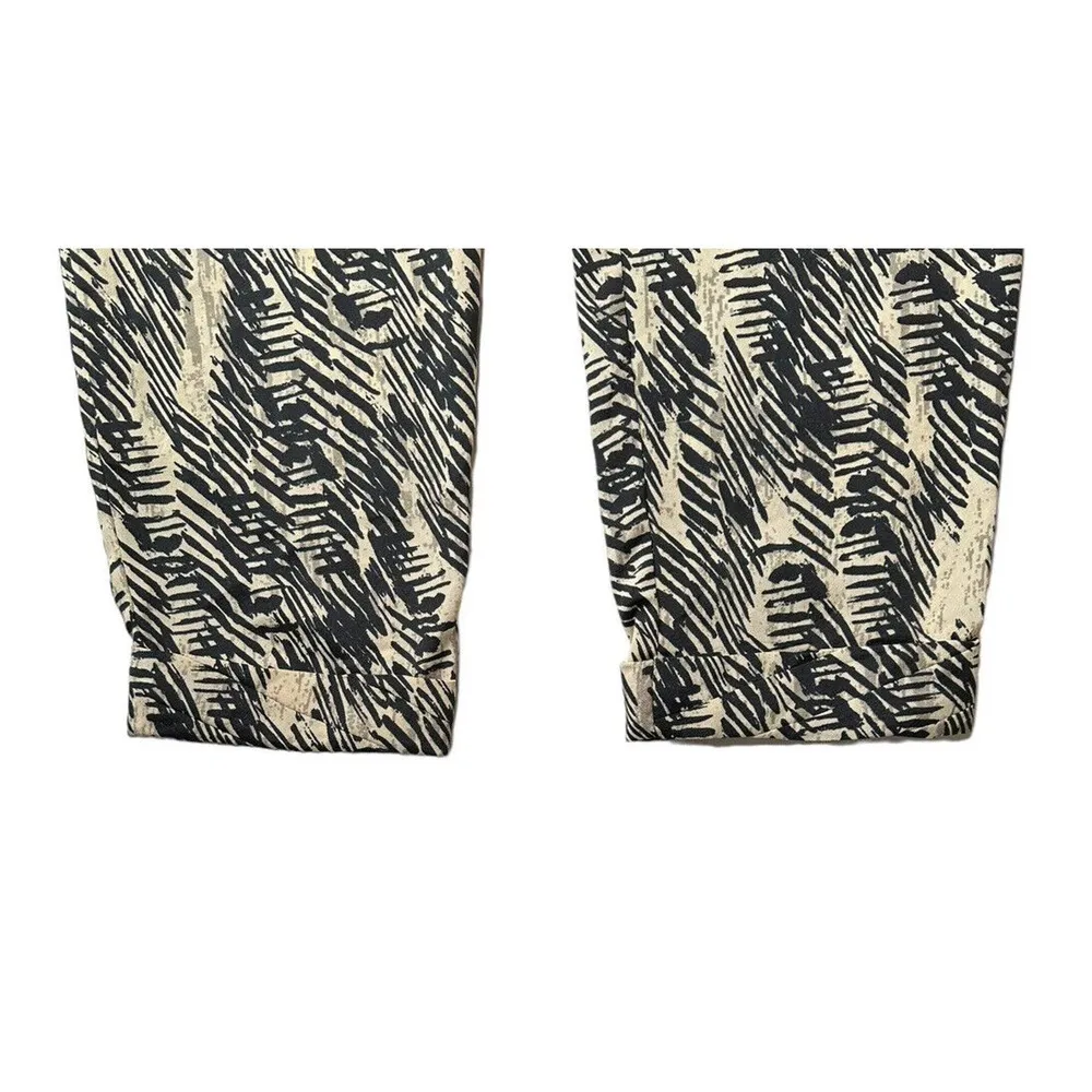 NEW Womens Apt 9 Tan Black Print Modern Fit Paper Bag Soft Elastic Waist Pants S - Image 2