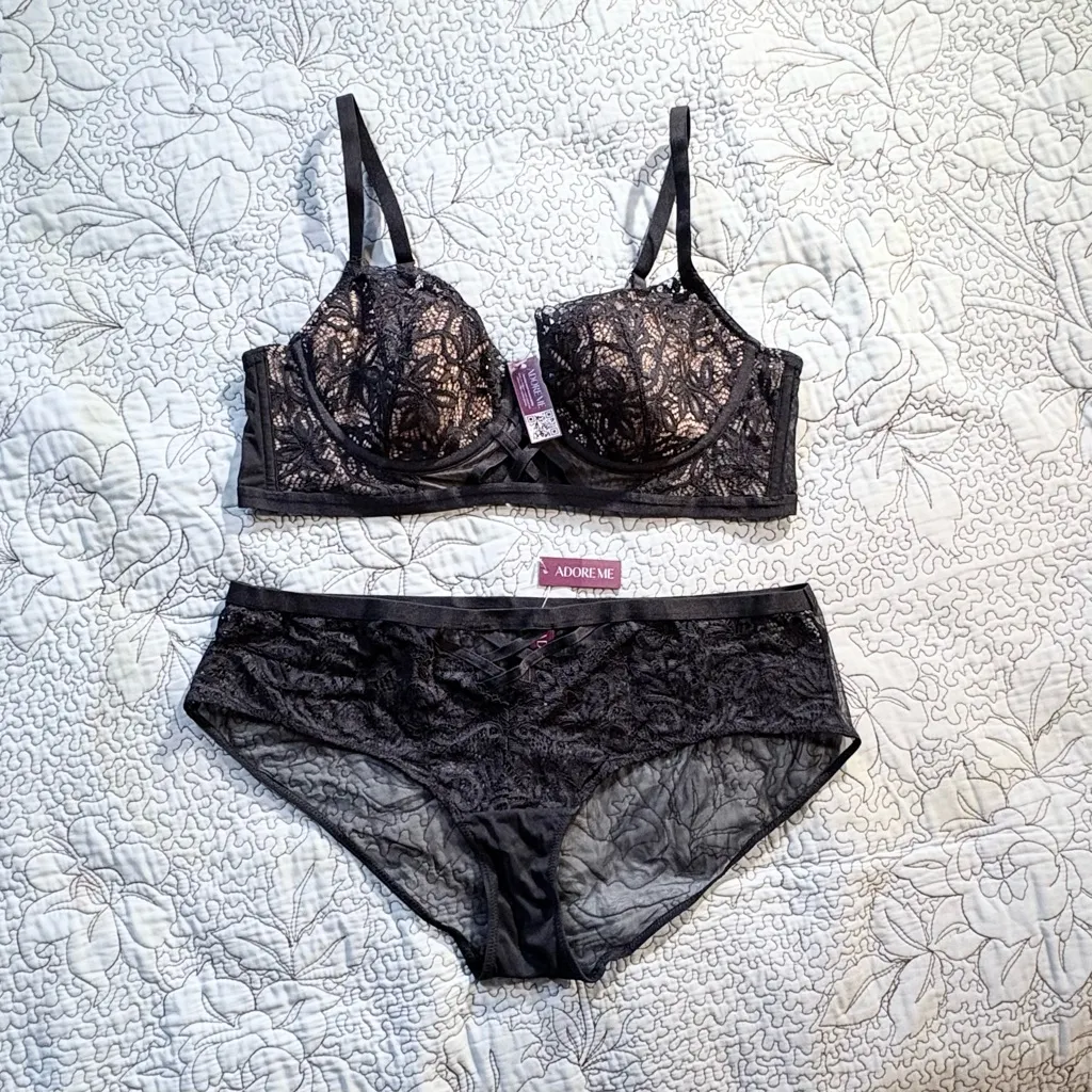 NWT Adore Me Diara Contour Balconette Bra (38C) and Panty Set (XL)  Black 💛 - Image 2