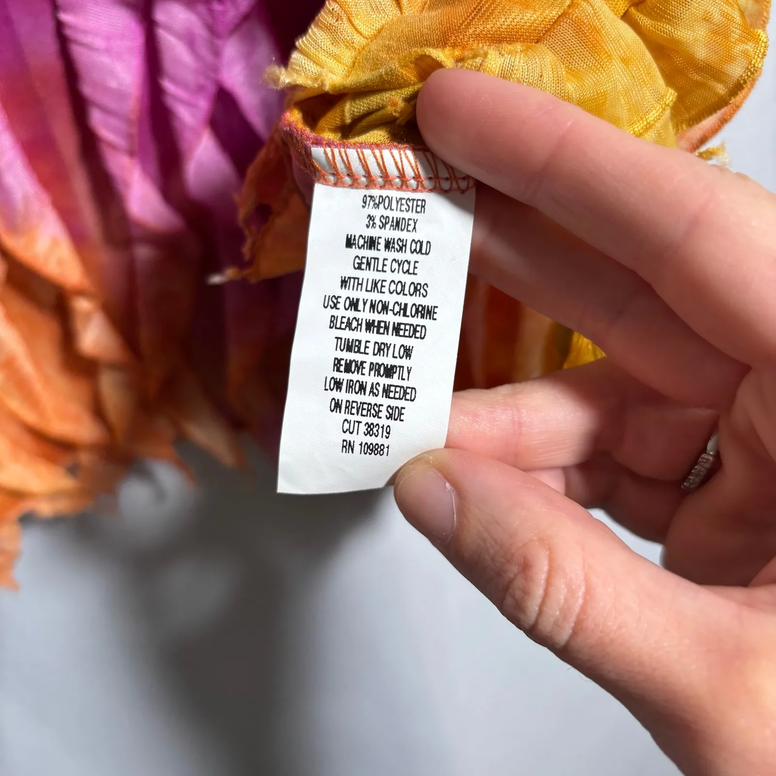 VTG Y2K‎ Sunny Leigh Ruffle Front Tank Top Orange Pink Festival Party USA Made S - Image 4