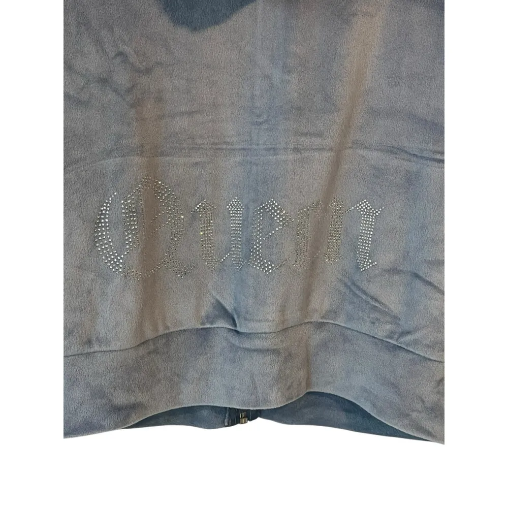 Refuge Hoodie Jacket Womens S Blue Velour Velvet Full Zip Rinestone QUEEN NWT - Image 9