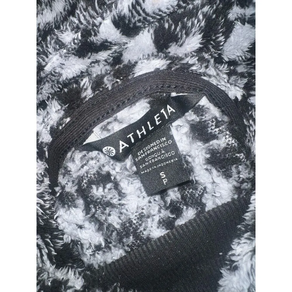Athleta Hoodie Womens Small Black Fuzzy Furry Pullover Sweater Relaxed Sherpa - Image 5
