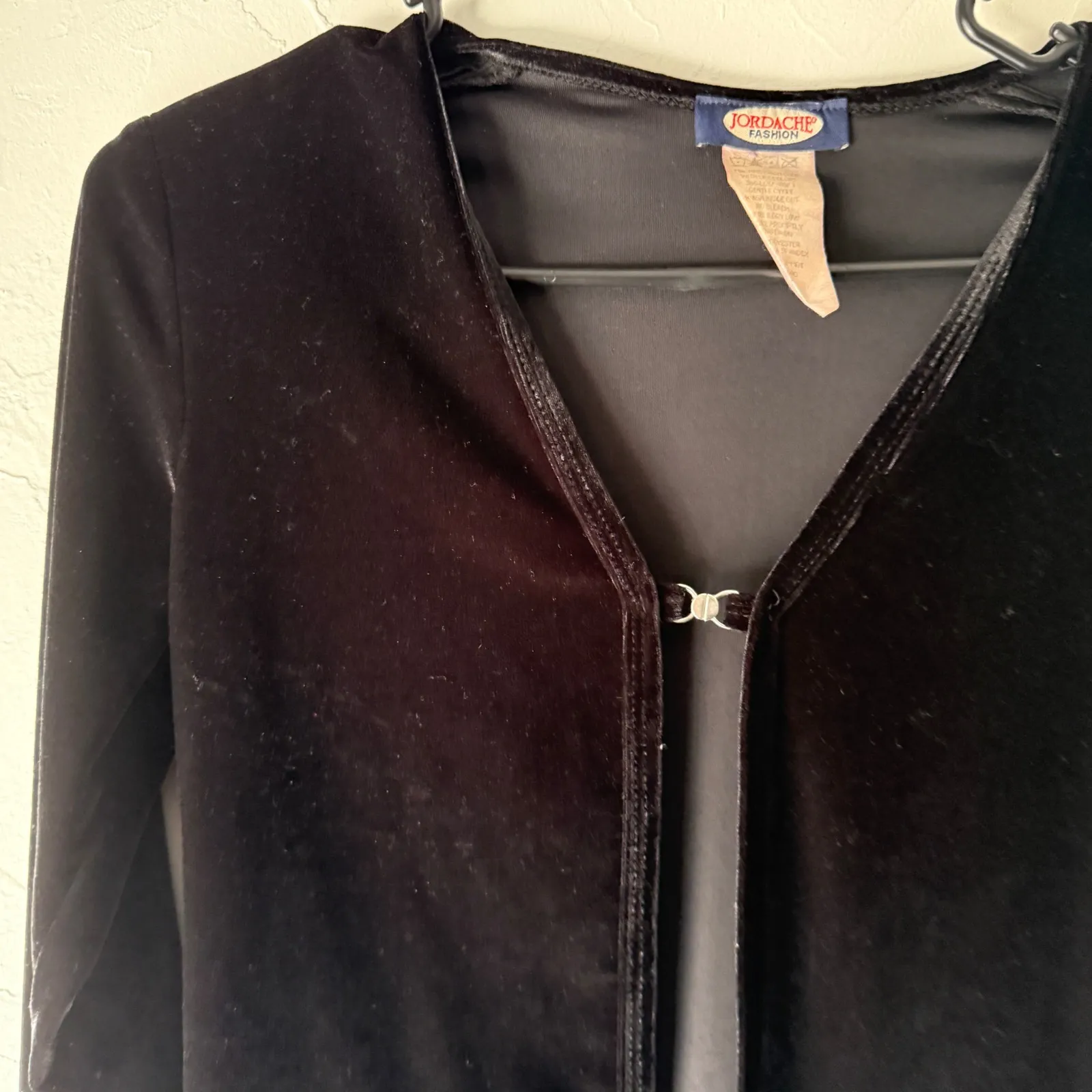 Vintage Y2K Jordache Black Velvet Long Slv Top Hook Eye Closure Small Whimisgoth - Image 2