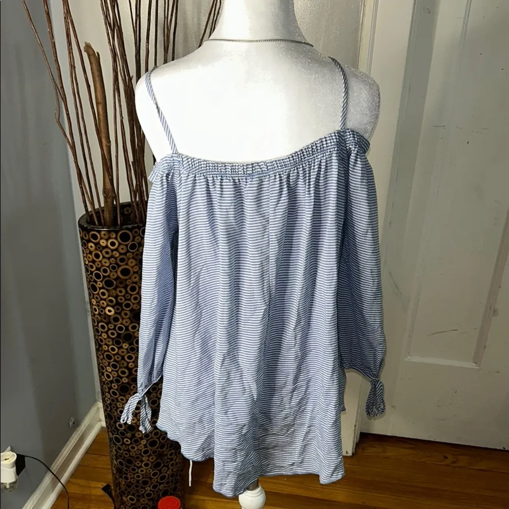 Striped Off-Shoulder Blouse - Blue - Image 6