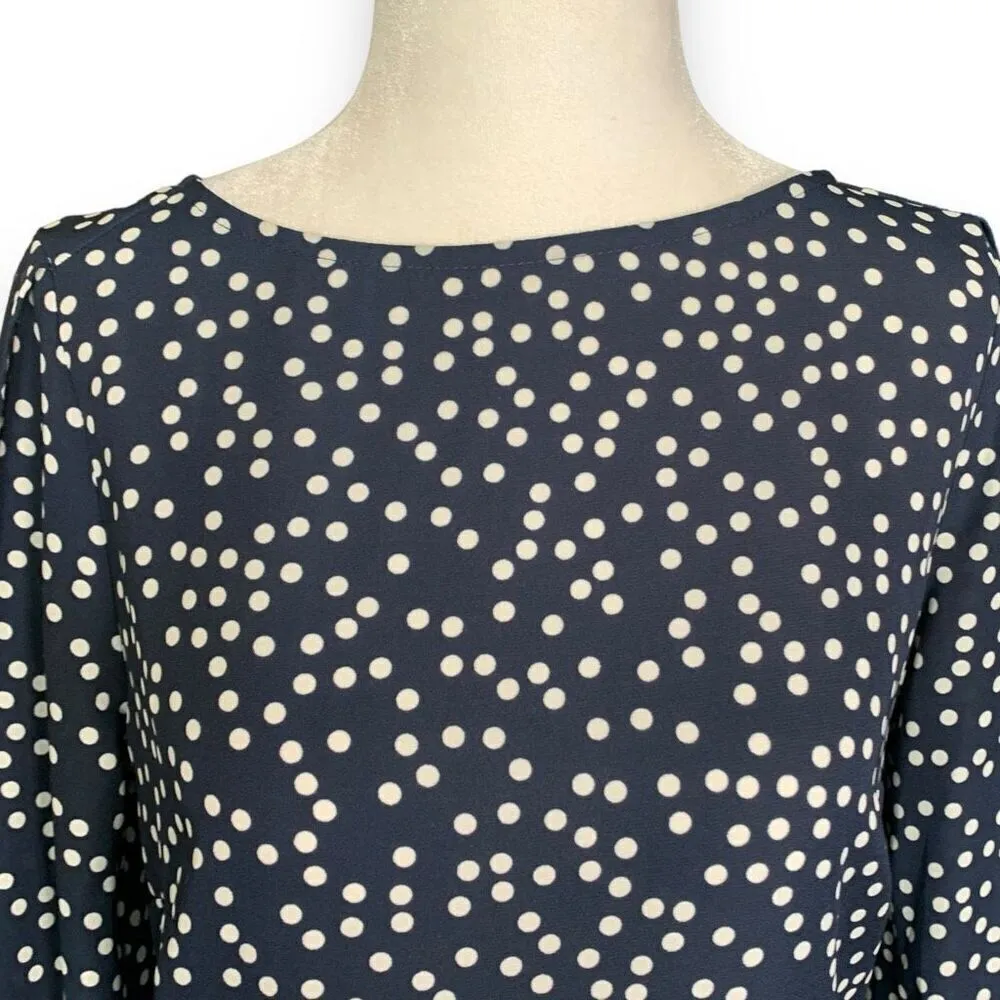 Banana Republic Factory Blouse Navy Blue White Polka Dot Flowy Split Sleeve Top Blue Size XS - Image 5