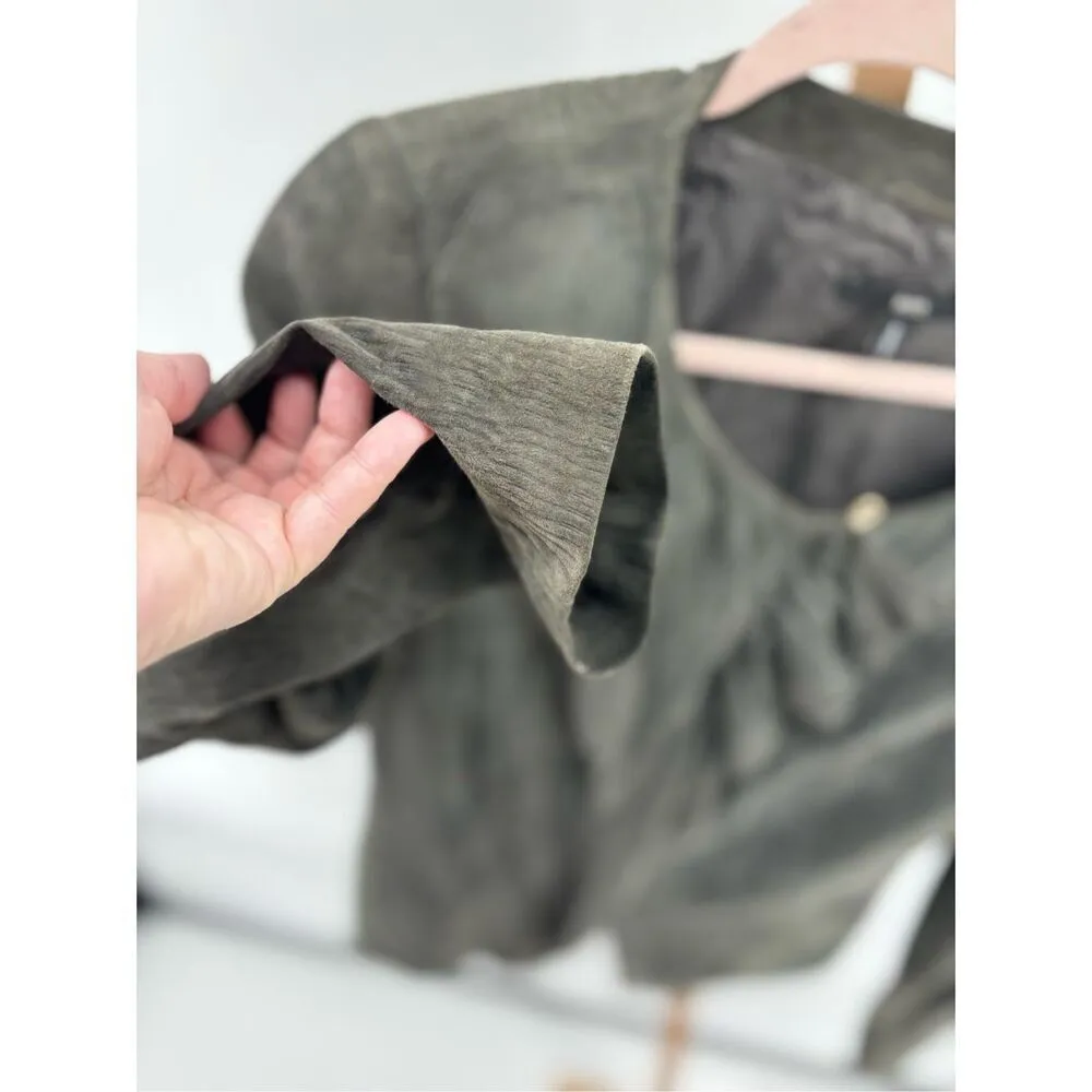 Hugo Boss Women's Goat Leather Suede Jacket Blazer Gray Green Size 6 vintage - Image 6