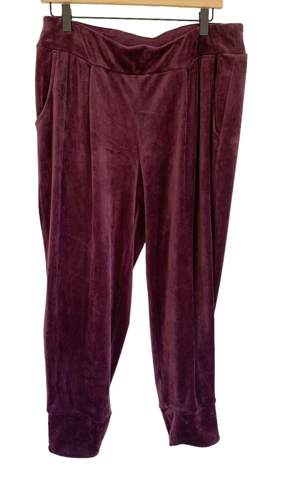 SOMA Purple Velour Velvet Pull On Pants Large Elastic Waist Jogger Lounge Pocket - Image 1
