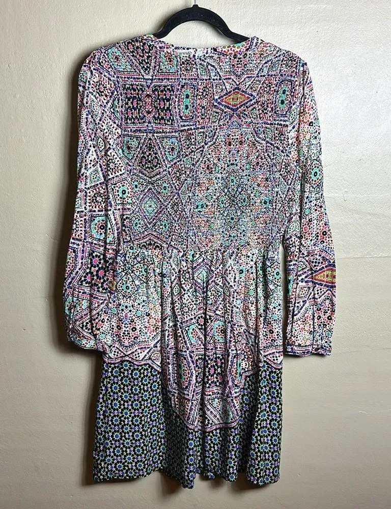 Maeve by Anthropologie Womens Midi Dress Ruched Bodice Geometric Pattern Medium - Image 9