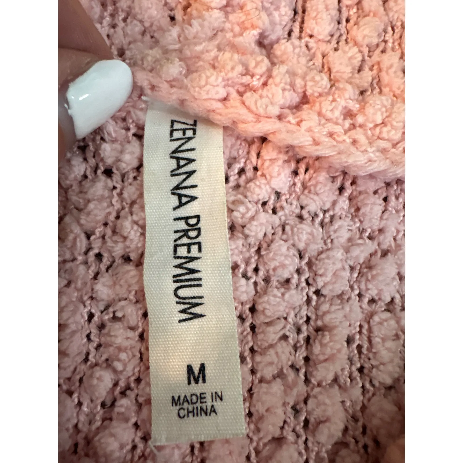 ZENANA PREMIUM Pink Textured Popcorn Knit Hooded Tunic Oversized Sweater Size M - Image 3