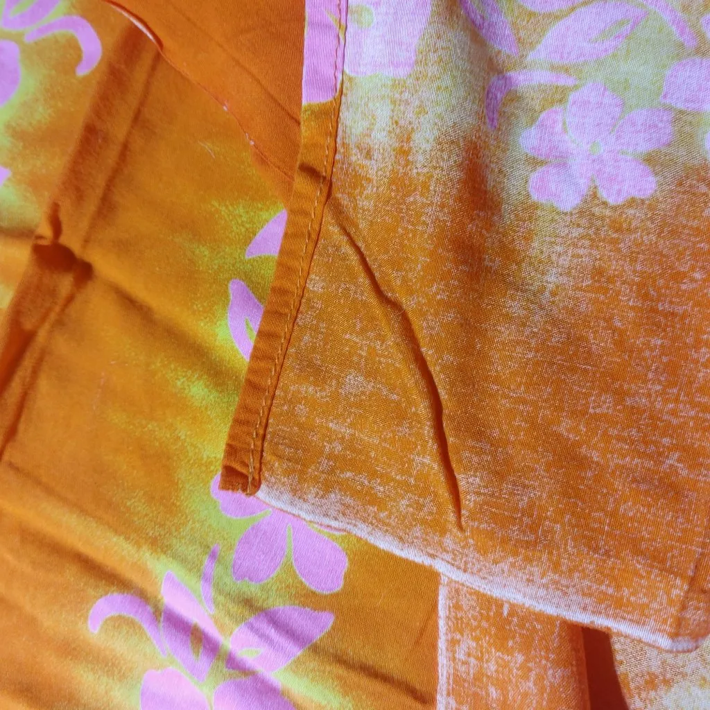 Y2K Floral Hawaiian Sarong Wrap Beach Coverup Orange Pink Floral Fabric 60 by 42 - Image 8