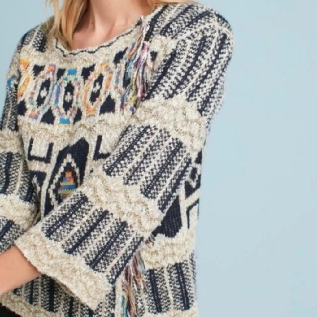 Moth Anthropologie Gold Threaded Knit Cardigan Aztec Bohemian Artsy Eclectic S Blue Size undefined - Image 4