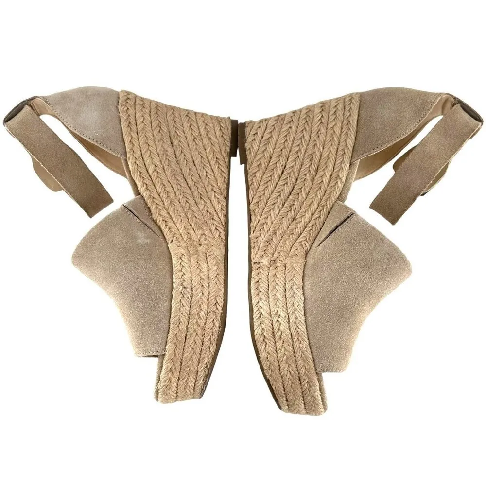 Marc Fisher CALA Beige Suede Open Toe Espadrille Platform Wedge Sandals Size 8 - Image 6