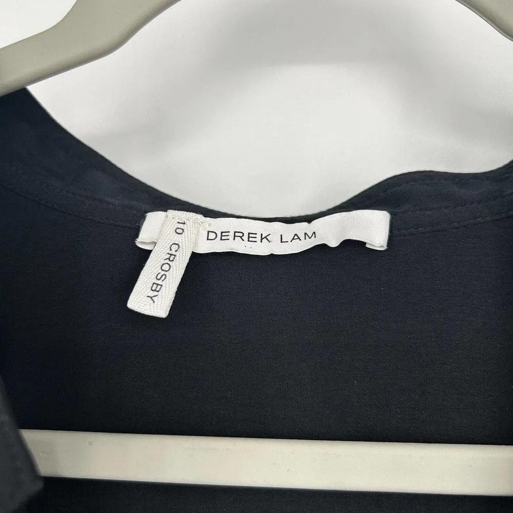 Derek Lam 10 Crosby Black Shift Shirt Dress Split V Neck Short Sleeve Size 10 - Image 10