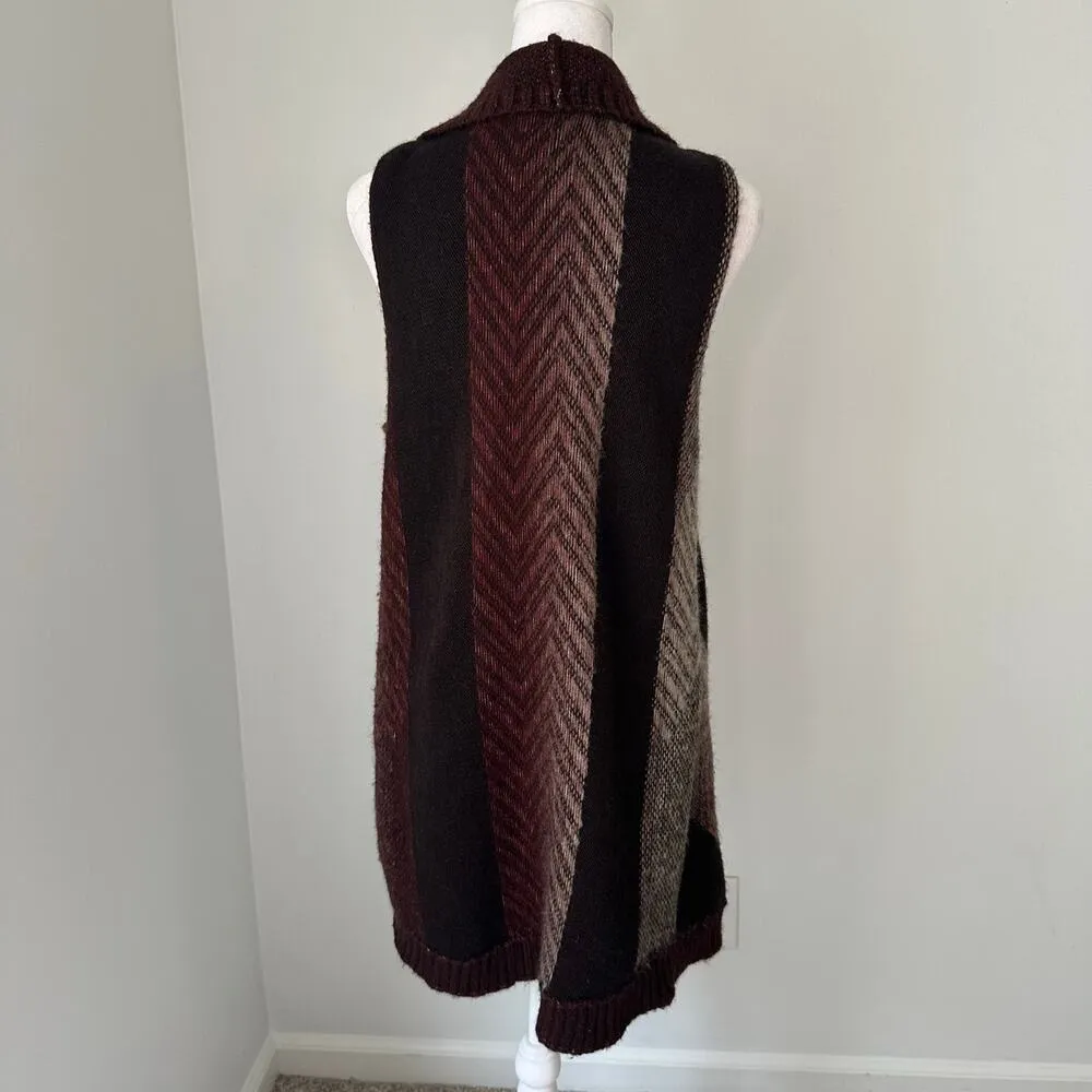 Sleeping on Snow Anthropologie Mabli maroon and tan knit sleeveless cardigan M/L - Image 5