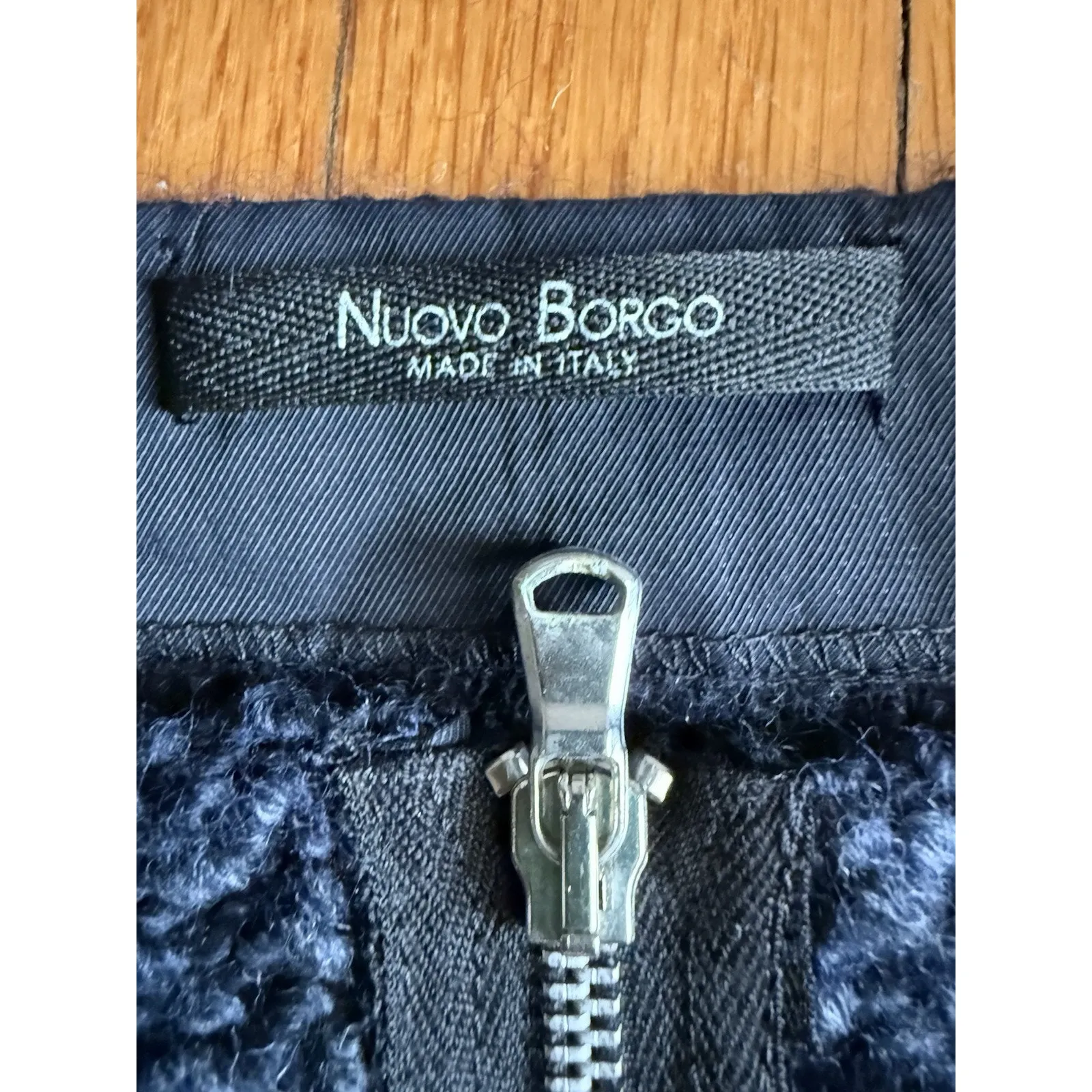 NUOVO BORGO Oversized Zip Up Jacket Black Navy Collarless Italy Size 50 US 16 Blue - Image 2