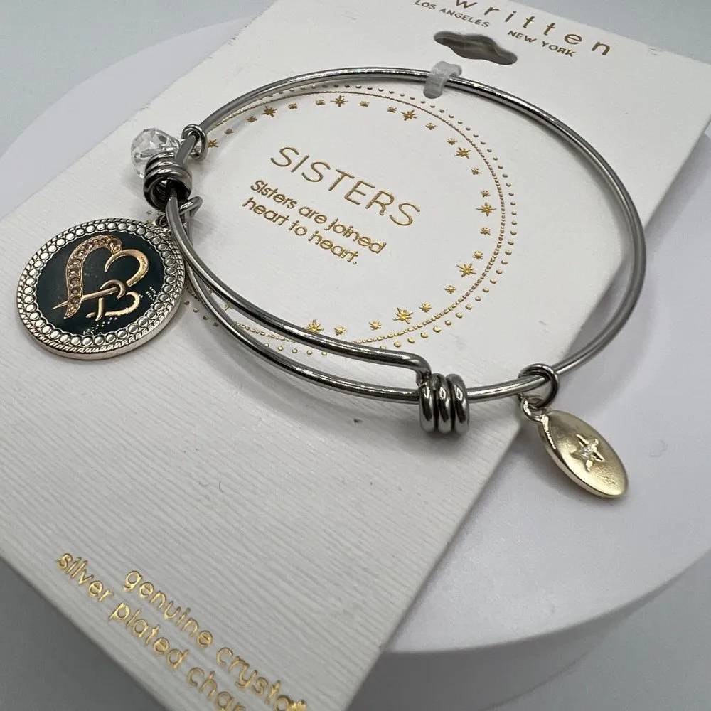Unwritten Enamel Sisters  Bangle Bracelet in Silver/Rose Gold MSRP $55 NWT - Image 3