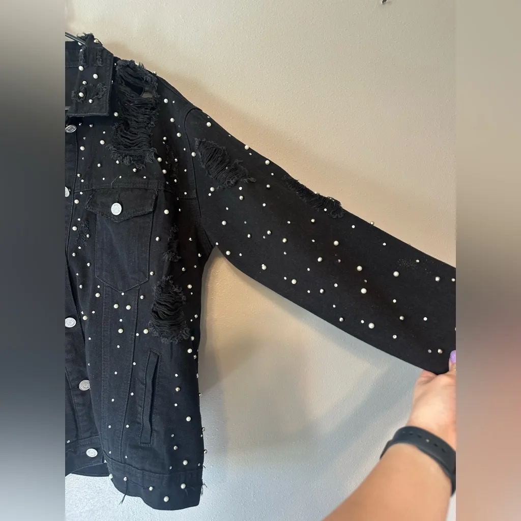 Missguided Carli Bybel Distressed Black Jean Jacket - Image 13