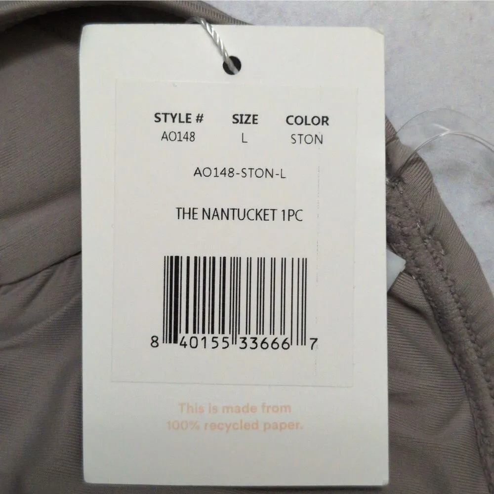 Andie The Nantucket One Piece One Shoulder Swim Bathing Suit Stone Size L New - Image 9