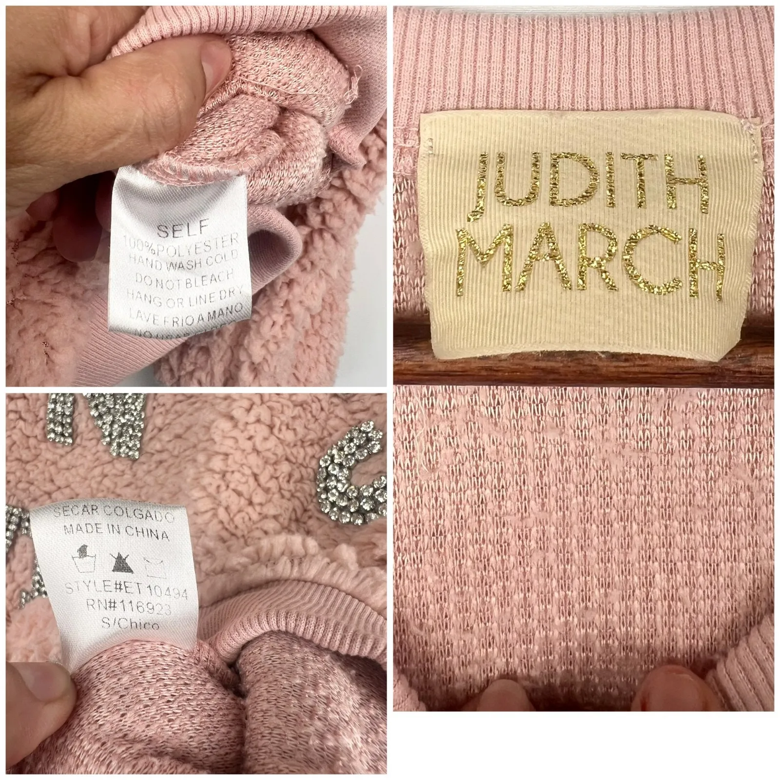 Judith March Pink Sherpa  S Sweatshirt Partners N Wine Rhinestone Lettering - Image 6