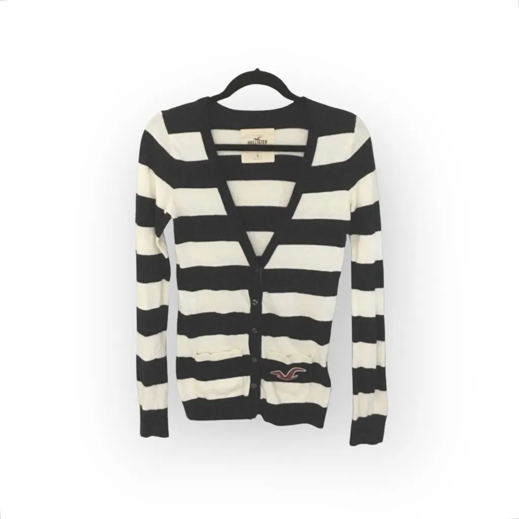 Hollister ★ Varsity Collegiate Rugby Stripe Cardigan Sweater ★ Navy White ★ S - Image 14