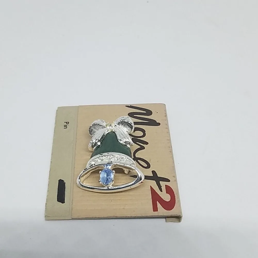 Monet 2 Silver, Green, & Blue Metal Christmas Pin - Image 2